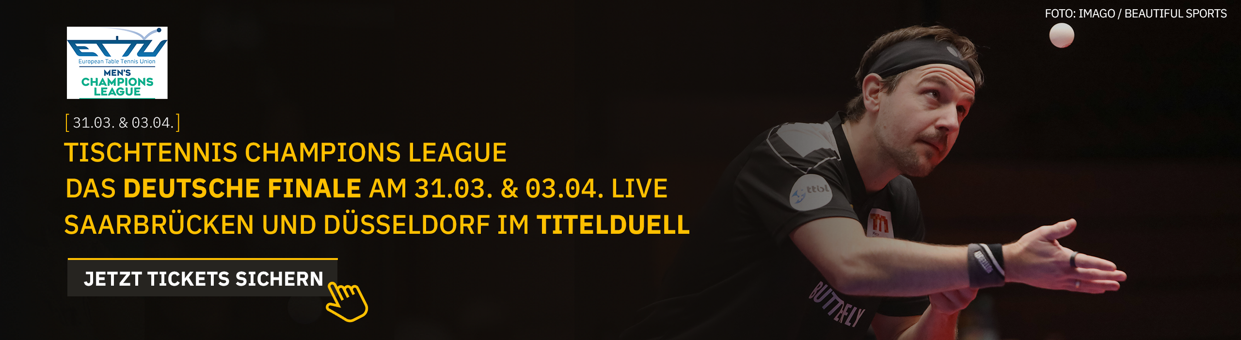 Das Deutsche Finale der Tischtennis Champions League am 31.03. und 03.04. gibt es LIVE und EXKLUSIV auf Sportdeutschland.TV.